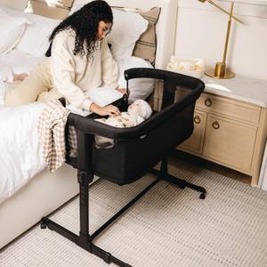 KoolerThings 3 in 1 Baby Bassinet, Bedside Sleeper, & Playpen, Easy Folding Portable Crib (Black)- KoolaBaby (Mesh Bassinet), 33x20x33