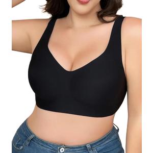 SHAPERX Bras for Women No Underwire Seamless Oversized Everyday Bra Comfort Wireless Padded Soft Support Bralette (Large, Black)