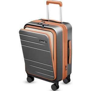 Carry On Luggage 22x14x9 Airline Approved, FLO5 Expandable Polycarbonate Suitcase with Front Pocket (FX-Core, Brown-Black, 20 Inch)