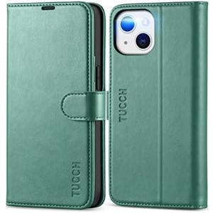 TUCCH Case for iPhone 13 6.1-inch 5G, Wallet Case with [RFID Blocking] [Card Slot] Kickstand [Shockproof TPU Interior Case], PU Leather Magnetic Flip Cover Compatible with iPhone 13 2021, Myrtle Green