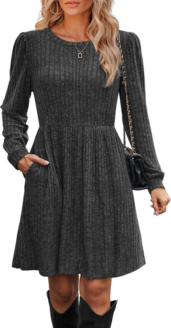 OFEEFAN Tunic Sweater Dress for Women Long Winter Dresses for Women 2024 Dark Grey, Size 2XL