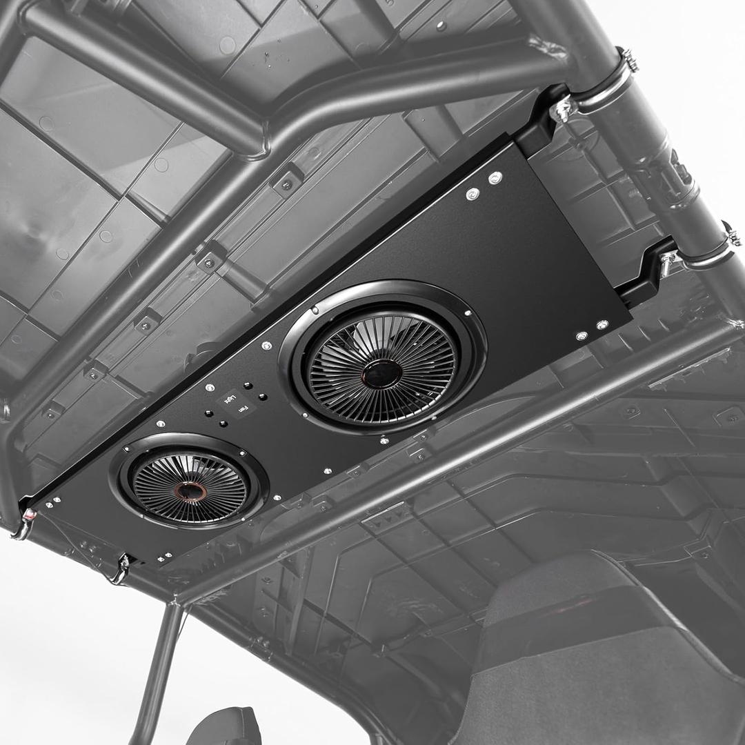 KEMIMOTO UTV Fan, Dual 8" Large Cab Cooling Fan for Summer Outdoor, Dome Light Integrated Solid Aluminum Mount 12V Roof SxS Air Conditioner, Compatible with Polaris RZR 2024+, Ranger, Can-Am Defender, 41.5" to 57" x 8"