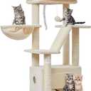 Taoqimiao Cat Tree,38.5-Inch Cat Tower for Indoor Cats,Suitable for Kittens with Luxurious cat condo with Adjustable Baskets and Luxurious Perch Beige MS029SM