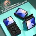 for Samsung Galaxy Z Flip7 Armor Case with Magnetic Ring Kickstand and Built-in Hinge Protection, Heavy Duty Shockproof Protective Cover for Samsung Z Flip 7 RJ-Black