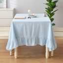 100% Cotton Light Blue White Plaid Gingham Ruffled Table Cloth Rectangular 120x60 in Buffet Cottage Coquette Checker Vintage Decorative Tablecloth(Light Blue/White Plaid, 120x60 inches)