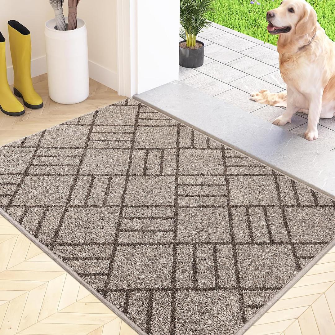 Non Slip Entryway Rug 24" x 36", Dirt Trapper Door Mat, Inside Washable Rug for Kitchen, Bathroom, Bedroom, Floor (Beige)