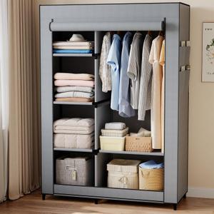 NEWBULIG 41'' Portable Closet Wardrobe with Fabric Cover & Hanging Rod, 40.7" L x 17.5" W x 64.2" H