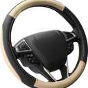 SEG Direct Car Steering Wheel Cover Universal Standard Size 14.5-15 inch, Black and Beige Microfiber Leather