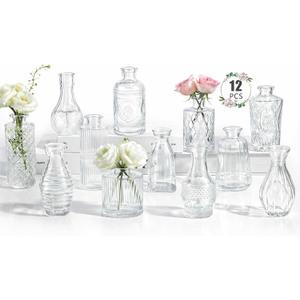 12 Pack Bud Vase in Bulk - BEAHOT Clear Flower Vases for Wedding Decorations, Glass Vase for Table Decorations, Small Vase for Home, Mother's Day, Centerpieces, Party, Office (Clear)