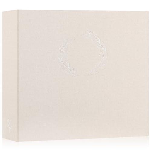 Lanpn Photo Album Scrapbook 12x12, Linen Cover Wreath Design Top Load 3 Ring Folder Binder Photobook Photo Book 12 x 12 inch with 30 Plastic Sleeves 60 Pages Beige
