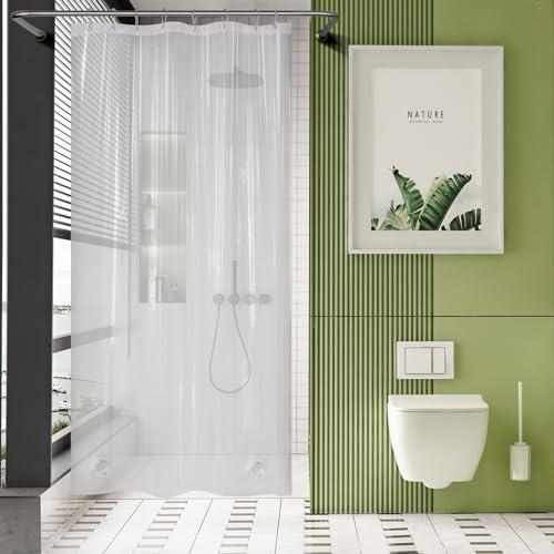 AmazerBath 48x72 Shower Curtain Stall, Clear Plastic, Heavy Duty Thick PEVA with 2 Weighted Stones and 8 Grommet Holes