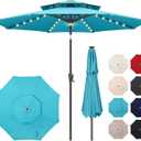 9FT Solar Umbrella Outdoor - 2 Tiers Lighted Solar Patio Umbrella with 40 LED Lights Waterprool UV Protection, Table Umbrella with Tilt for Pool, Porch, Garden, Backyard (Aqua Blue)