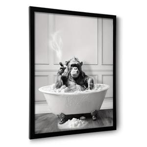 ILLBDR Bathroom Framed Wall Art Funny Bathroom Wall Art Black and White Print Humorous Minimalistic Canvas Artwork Chimpanzee Decor for Guest Toilet Framed 16"x24"