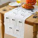 2 x Halloween Ghost Table Runner for Guest Bedroom One End Patterned Halloween Dresser Scarf Spooky Ghost Adjustable Table Runner 3D Embroidered Tabletop Decoration for Holiday, 14 x 90 Inch