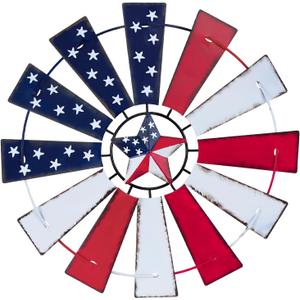 YEAHOME 4th of July Decorations Outdoor, 13.5" Blue Red White Windmill Wall Art for Fourth of July Decor, Stars and Stripes Patriotic Memorial Day Decorations