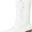mysoft Women's Western Cowboy Boots Embroidered Mid-Calf Pointed Toe Cowgirl Boot White 6.5