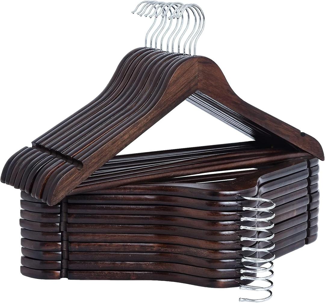 StorageWorks Wooden Hangers 20 Pack, Wood Coat Hangers for Closet, Heavy Duty Clothes Hangers for Suits, Shirts, Pants, Jackets, Walnut Color