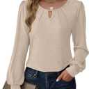 Womens Long Sleeve Tops Dressy Business Casual Blouses Basic Loose Fit V Neck Work Shirt 2025 Fall Clothes Outfits (Beige)