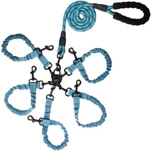 Dog Double Leashes,Rope Bungee Three Leash with Padded Handle Removable for 3 Dogs,Tangle-Free, Padded Handles, 360 Swivel Control (Blue, 5 Way)