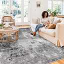 10x10 ft Square Living Room Rug Washable Modern Abstract Area Rug for Bedroom, Dining Room, Playroom Neutral Non-Slip Low-Pile Thin Indoor Carpet (Black Grey,10x10)