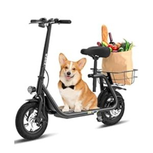 Electric Scooter with Seat ZD06, 800W Peak Motor, 20 Mile Range & 15.5 Mph, Key Start, Foldable EScooter with Carry Basket for Pets & Cargo, Electrically Powered Motor Scooters