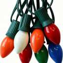 C7 Vintage Christmas String Lights with 27 Multicolor Ceramic Bulbs, 25FT Hanging Outdoor & Indoor String Lights for Christmas Tree Patio Roofline Decoration (Green Wire)