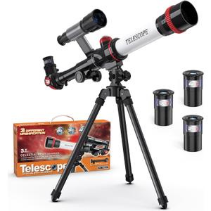 ToyerBee Kids Telescope, Space Toys with 3 Eyepieces & Compass, Portable Science Kits for Kids as Astronomy Gifts, Great Educational Telescope and Stem Toys to See Moon, Buildings and Animals