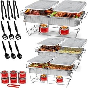 Large Full Size 33-Pcs Disposable Chaffing Buffet with-Covers, Utensils, Fuel Cans ‚Äì Premium Chafing Dish Set for Events, Parties, Catering