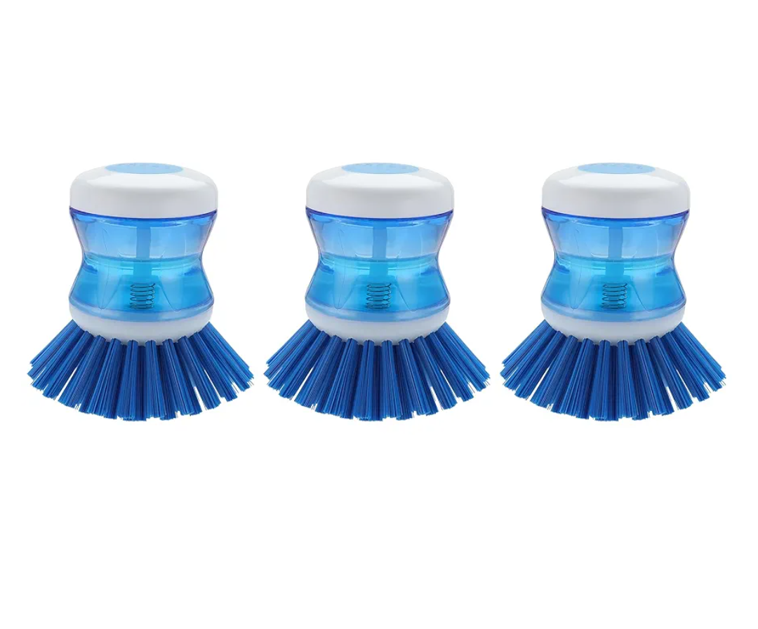 Dish Brush with Soap Dispenser for Dishes Pot Pan Kitchen Sink Scrubbing, Blue 3pcs