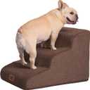 Curved Dog Stairs Ramp for Small Dogs 15.7" H, 3-Step Dog Steps for Couch Sofa and Chair, Pet Stairs for Cats, Non-Slip Balanced Pet Steps Indoor, Brown