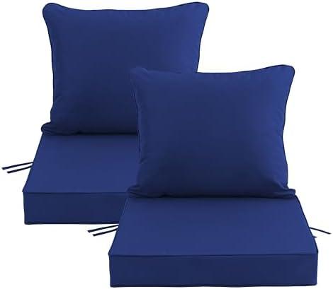 22x22 Inch Patio Chair Cushions Set of 2, Outdoor Furniture Cushions - Removable Cover, Water-Repellent, Fade-Resistant, Non-Slip Bottom & Straps, Replacement for Lawn, Porch & Deck Chair - Navy