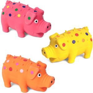 POPLAY 3PCS Squeaky Latex Grunting Pig Dog Toys, 4 Inch Prank Nosie Maker Puppy Chew Toys Rubber Squeeze Gift for Dogs (Colorful)