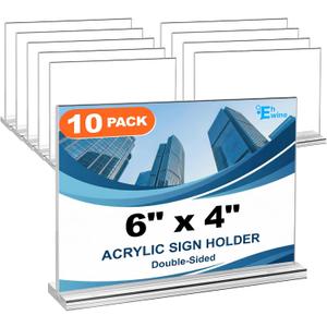 EHWINE 10 Pack Acrylic Sign Holder 4 x 6 Horizontal, Double-Sided Clear Stand up Table Top Sign Holders, Acrylic Picture Frame Menu Flyer Paper Holder Display Stand for Office Business Store Wedding Party
