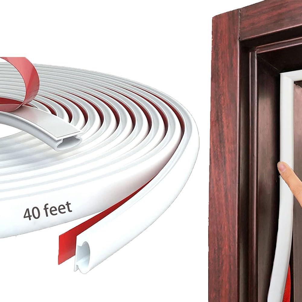 White Rubber Weather Stripping Door Seal Strip, D Shape Door Weather Seal Strip, SelfAdhesive Soundproofing Frame Insulation Tape for Doors Frame/Window Seal,Blocks Cold Drafts Noise