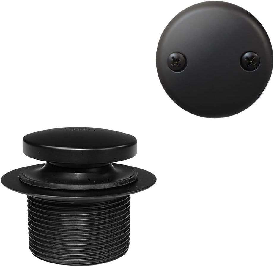 Westbrass D93-2-62 1-1/2" Tip-Toe Bathtub Drain Plug Trim Set with Two-Hole Overflow Faceplate, Matte Black, 1 Count (Pack of 1)