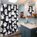 Shower Curtain Set 72x72 Inch Gothic Ghost Floral Design, Black & White Fabric Bathroom Curtain with Hooks and Ghosts Decor for Bathroom