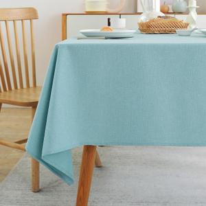 Laolitou Table Cloth Rectangle Linen Waterproof Textured Blue Tablecloth, Washable Wrinkle Free Spill Proof Fabric Tablecloths for Dining Table Farmhouse Kitchen Holiday, 52x70 Inch (Turquoise)