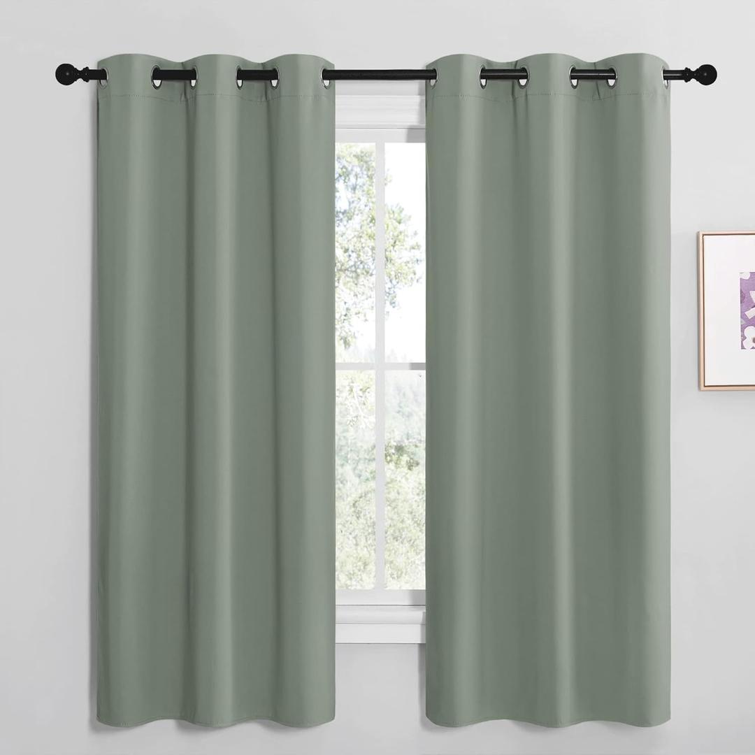 NICETOWN Greyish Green Room Darkening Curtains for Kitchen, Window Treatment Thermal Insulated Solid Grommet Room Darkening Curtains/ Drapes for Bedroom (Set of 2, 42 inches Wide by 68 inches Long)