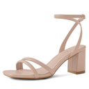 Shoe'N Tale Strappy Heels for Women Square Toe Chunky Block Heels Ankle Buckle Heeled Sandals 9