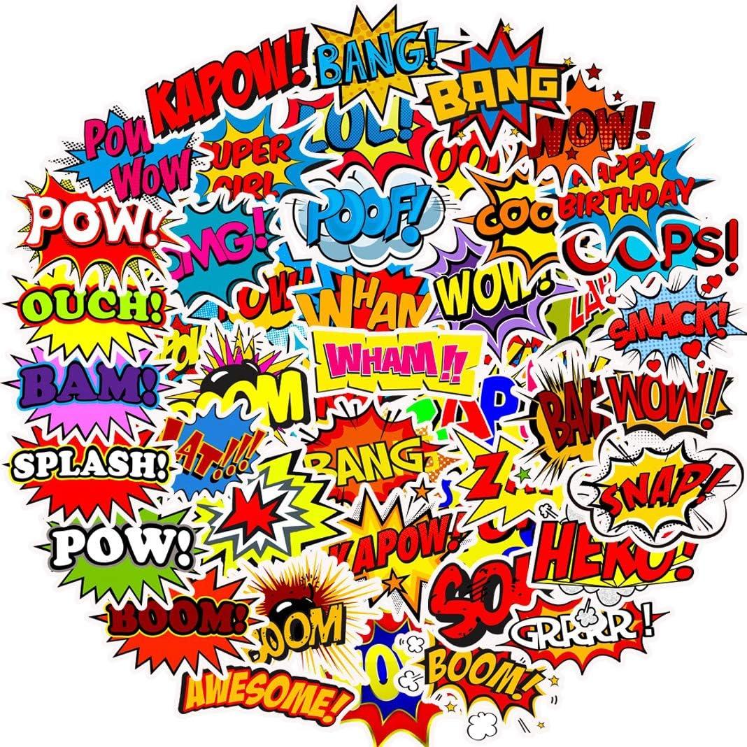 50 Pieces Hero Themed Party Decorations Stickers,Birthday Party Supplies,Hero Action Sign Cartoons Theme Party Hero Cartoons for Theme Party Anime Stickers. For Laptop, Bumper, Water Bottles Stickers.