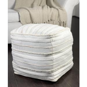Chardin home Unstuffed Ottoman, Cozy & Bohemian Pouf Covers, Hand Crafted Casual Seating, Footrest, Square Floor Pillow for Home, Office, Bedroom, Living Room, 16 x 16 x16 Inch., Ivory-Beige.