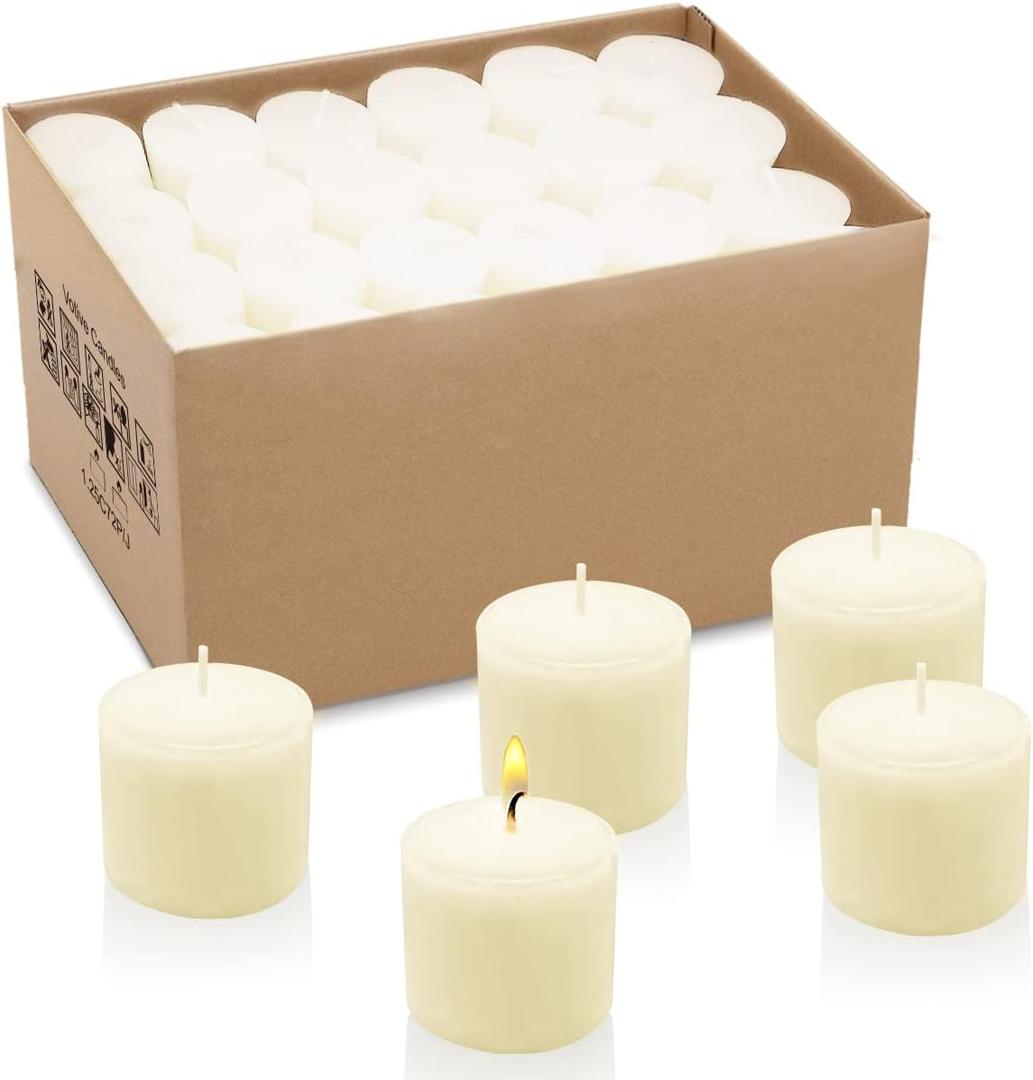 Ivory Votive Candles, 72 Pack 1.25 Inch, Votive Candles Bulk, Unscented Small Cup Candles, 8 Hour Candle Votives, Candles Bulk for Wedding, Party, Restaurant, Dinner and Home Dcor
