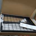 Foldable Grid Wall Panel, 6' x 4.25' Ft Grid wall Display Stand with Notice board, Heavy Duty Sturdy Floor standing Wire Grid Display Rack, Movable Silent Wheel, Ideal for Retail & Art Craft Fairs (Black)