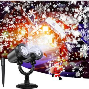 Snowflake Projector Lights Outdoor - Dual-Head Christmas Projector Lights Outdoor, IP65 Waterproof, 360 Rotation, Suitable for Xmas Holiday Wedding Indoor Party New Year Garden Decorations (Black)