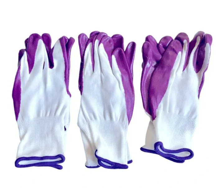 Red Steer Glove Company, Nitrile Palm Gardening Gloves, Pack Of 10, (White& Purple)