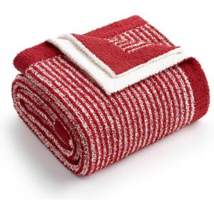 Snuggle Sac Christmas Red Soft Throw Blanket for Couch, Fuzzy Microfiber Fluffy Throws, for Women, Ultra Soft Blankets for Couch, Sofa, Bed, Travel, Red Cream, 50x60 inches