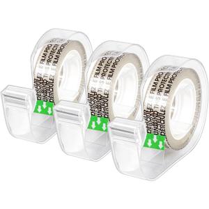 Amazon Basics Double Sided Refillable Permanent Tape with Dispenser, Narrow Width, 1/2 x 252 inches, 3-Pack, Translucence