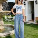 Jeans for Girls Baggy Wide Straight Leg High Waisted Tween Denim Pants Y2k Size 12 Skater Light Blue Streetwear