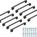 Uxcell 10Pcs Kitchen Cabinet Handles, Aluminum Alloy 6.3"(160mm) Hole Center Wide Base Cabinet Pulls Drawer Handle Hardware with Screws for Cupboard Wardrobe Dresser, Black
