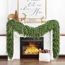 Cedar Christmas Garland for Mantle - Decorations with Lights 9 ft Realistic Lighted Faux Pine Garlands for Xmas Stairs Railing Fireplace Prelit Home Decoration Indoor Outdoor 9ft Garland Door Decor